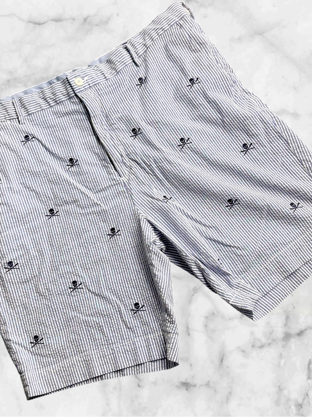 Polo Ralph Lauren Men’s 40 Shorts Skull Crossbones Seersucker Stripe Classic Fit